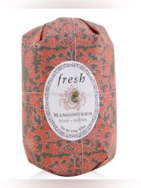 Mangosteen Oval Soap Orange-Patterned Wrapped Soap with Light Blue Box